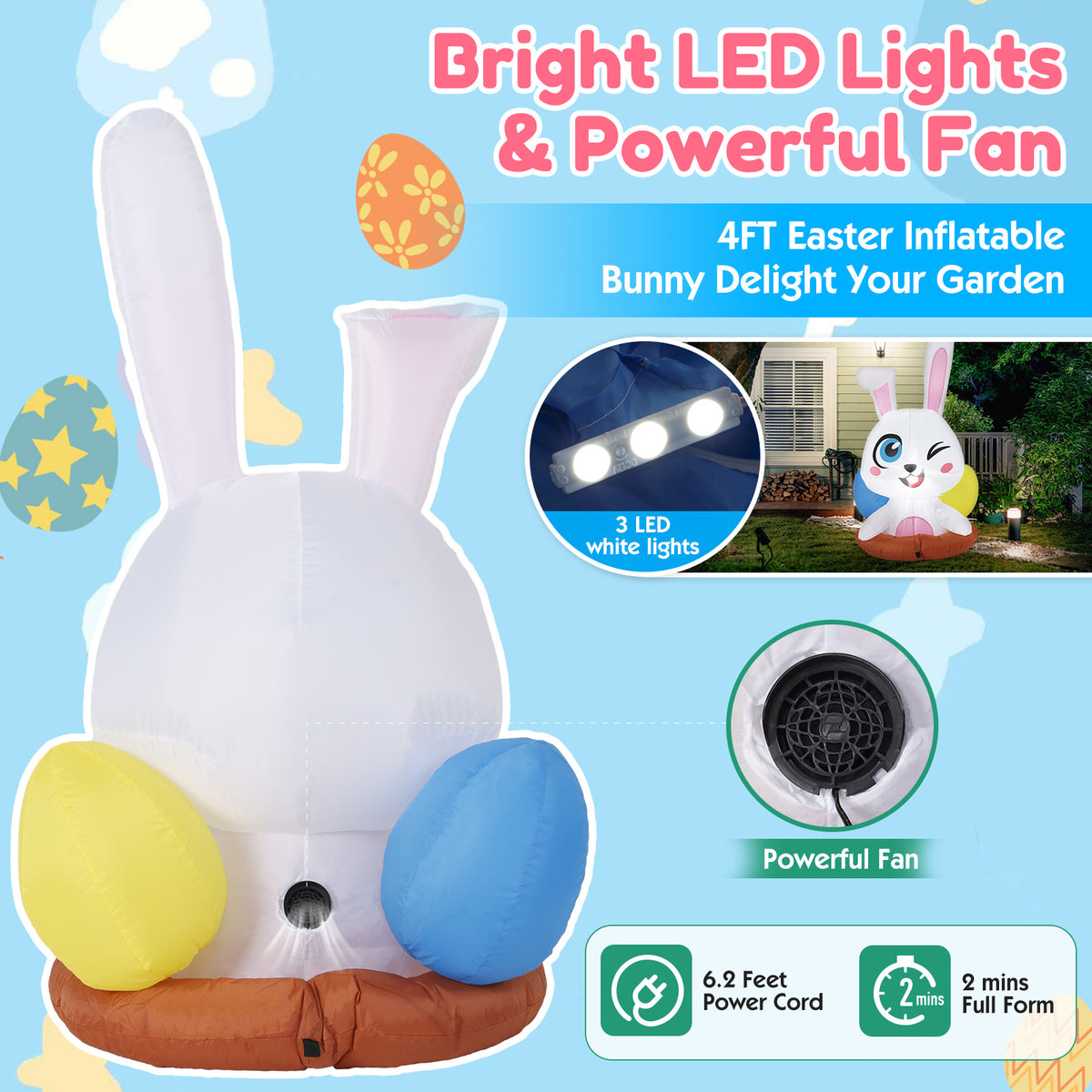 Luminous LED Cartoon Easter Inflatable Rabbit