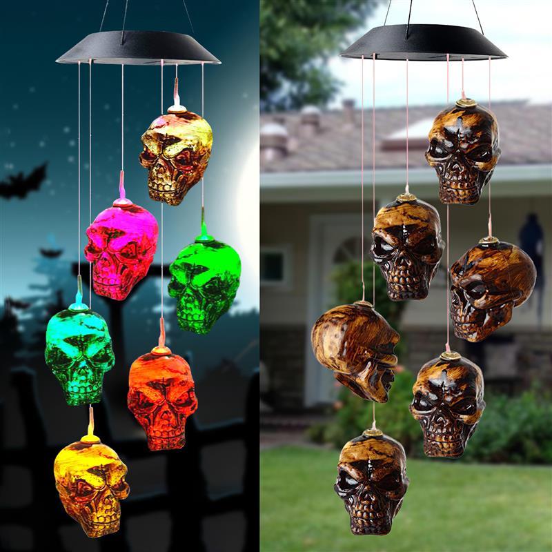 Halloween Skull Wind Chimes Solar Powered LED Light