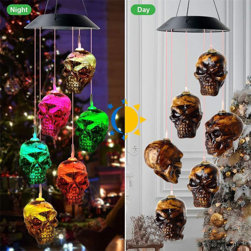 Halloween Skull Wind Chimes Solar Powered LED Light