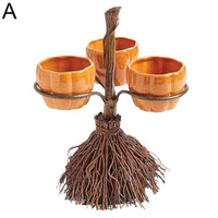 Halloween Broom Pumpkin Snack Bowl Rack