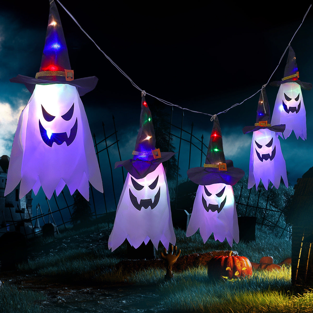 Cloth Art Ghost Halloween String Lights