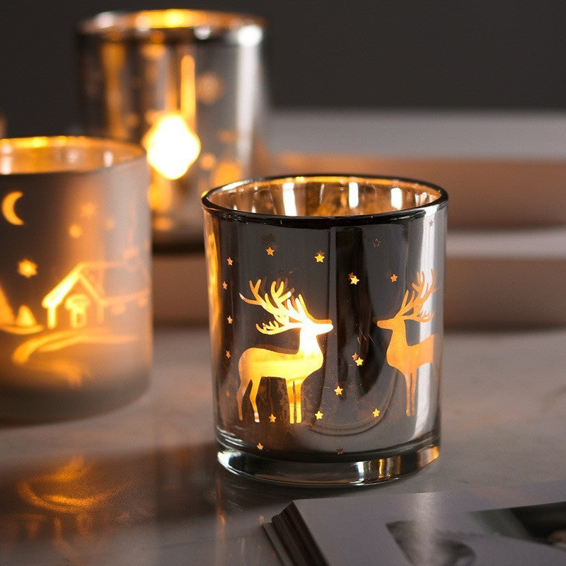 Christmas Glass Elk Silver Electroplating Candle Glass Empty Cup